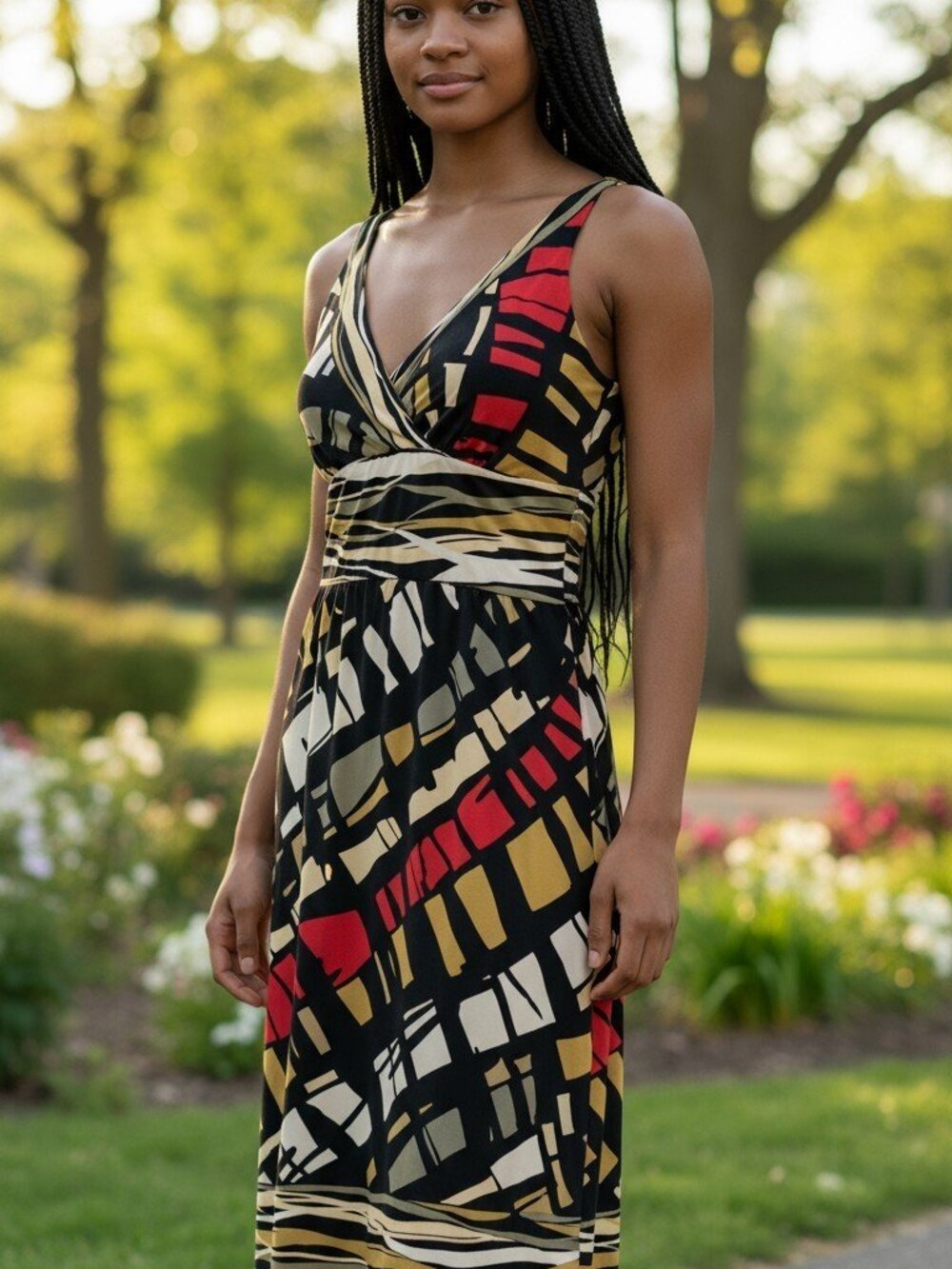 R & K Originals Sleeveless Geometric Dress – Women’s 8 – Abstract Print Midi